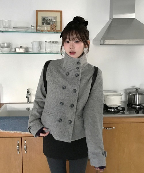FAVORITO ピーコート pコート ハイネックダブルブレストメルトン