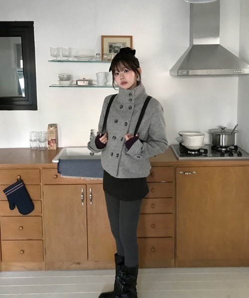 FAVORITO ピーコート pコート ハイネックダブルブレストメルトン