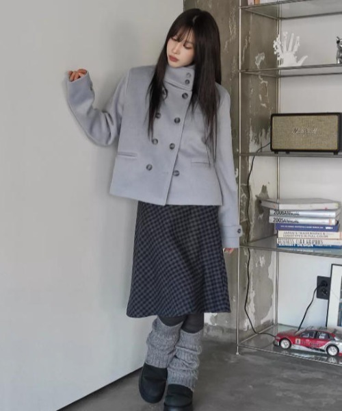 FAVORITO ピーコート pコート ハイネックダブルブレストメルトン