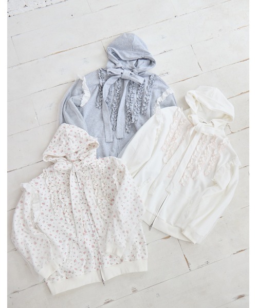 Lolime by mellfy memory パーカー ribbon frill hood zip-up