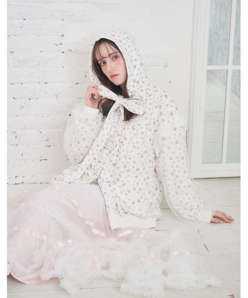 Lolime by mellfy memory パーカー ribbon frill hood zip-up