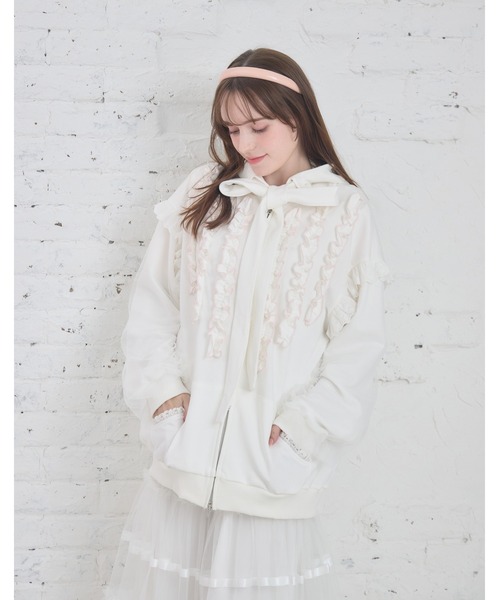 Lolime by mellfy memory パーカー ribbon frill hood zip-up