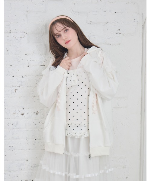 Lolime by mellfy memory パーカー ribbon frill hood zip-up
