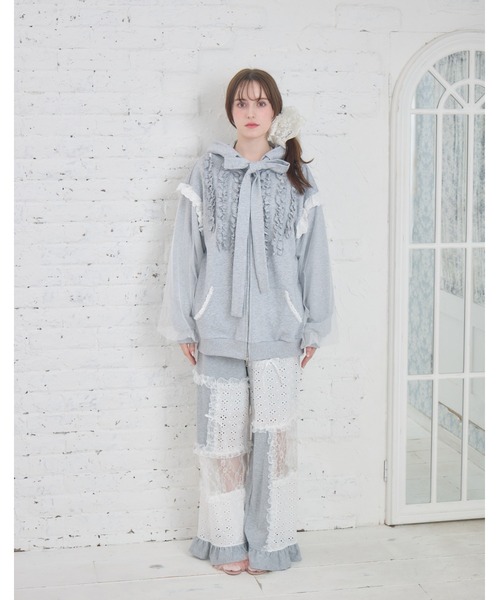 Lolime by mellfy memory パーカー ribbon frill hood zip-up