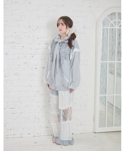 Lolime by mellfy memory パーカー ribbon frill hood zip-up