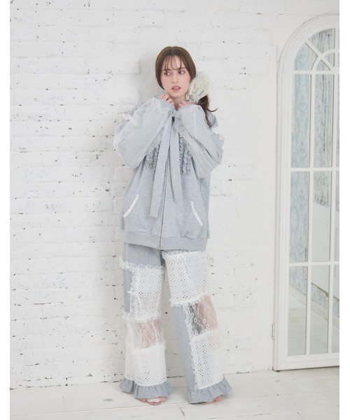 Lolime by mellfy memory パーカー ribbon frill hood zip-up