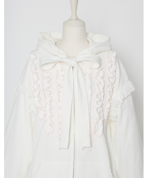 Lolime by mellfy memory パーカー ribbon frill hood zip-up