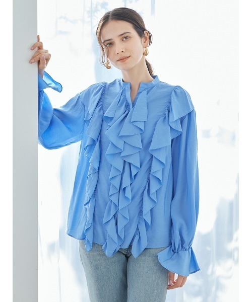 B&amp;Ｙ　スキッパーラッフルスリーブブラウス AZUL by moussy｜ラッフルスリーブスキッパーブラウス | Rakuten