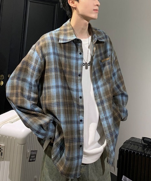 「lilful」 長袖ネルシャツ M ブルー メンズ_画像3