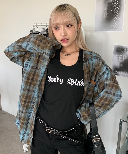 「lilful」 長袖ネルシャツ M ブルー メンズ_画像8