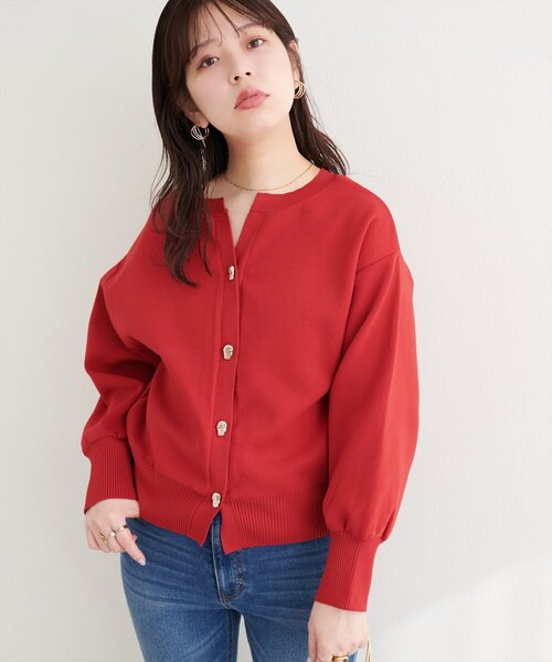 natural couture カーディガン キーネックポリカーデ レディース