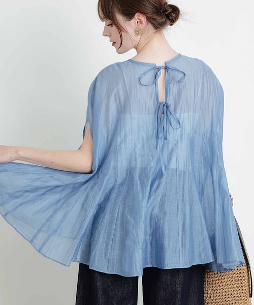 cloth＆cross リネンフリル袖後ろリボンブラウス　ハグオーワー PICCIN（ピッチン） リネンシャツ ブラウス シャツ 後ろリボンクラゲ