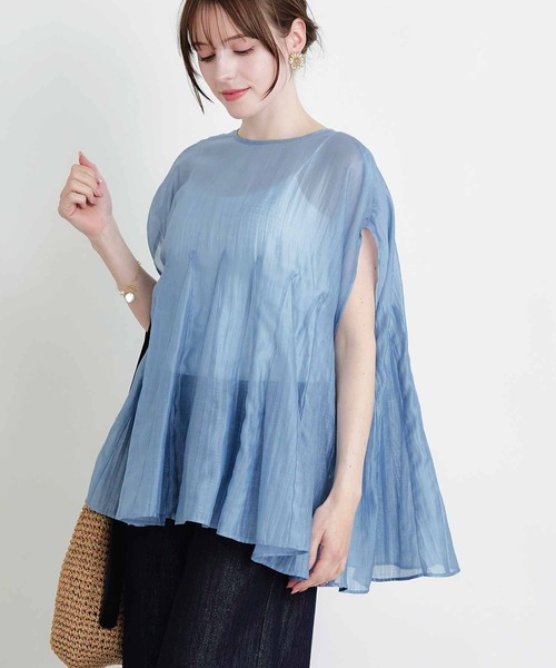 cloth＆cross リネンフリル袖後ろリボンブラウス　ハグオーワー cloth＆cross リネンフリル袖後ろリボンブラウス ハグオーワー 川西