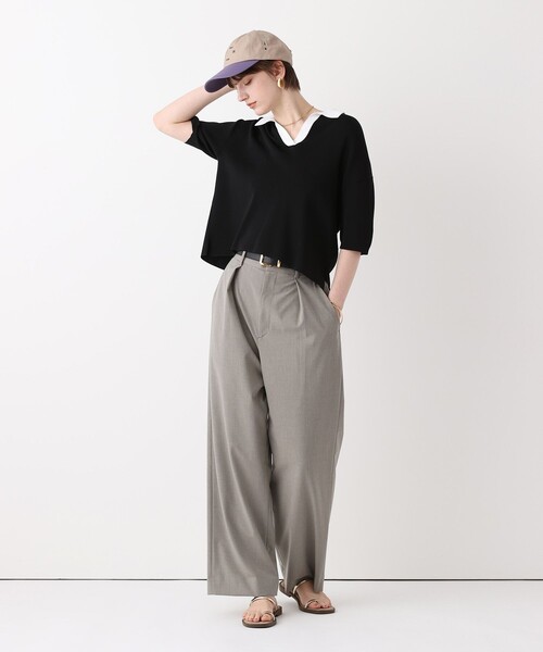 ワイドパンツ スラックス パンツ WEB ルミネ別注 ディープタックパンツ レディースの画像
