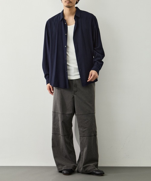WIDE LINENシャツ XSIDE Striped Oversize Oxford Women's Shirt - W54684Z8-LEN - LC