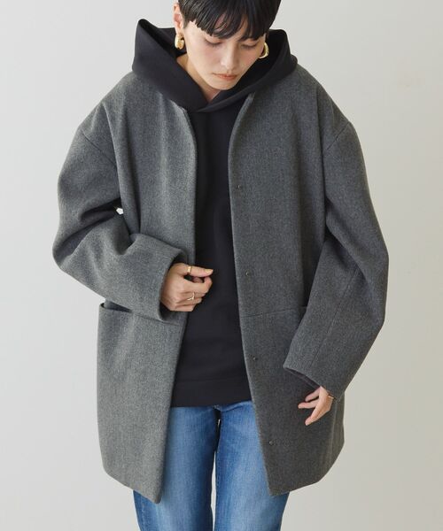 「AMERICAN HOLIC」 ノーカラーコート M ブラック レディース_画像4