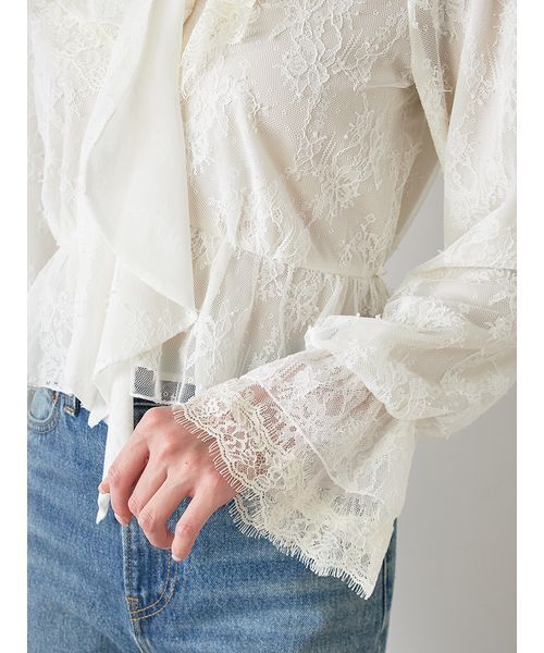 SNIDEL レースブラウス ホワイト 長袖 SNIDEL（スナイデル） 長袖ブラウス ONE SIZE ホワイト レディース