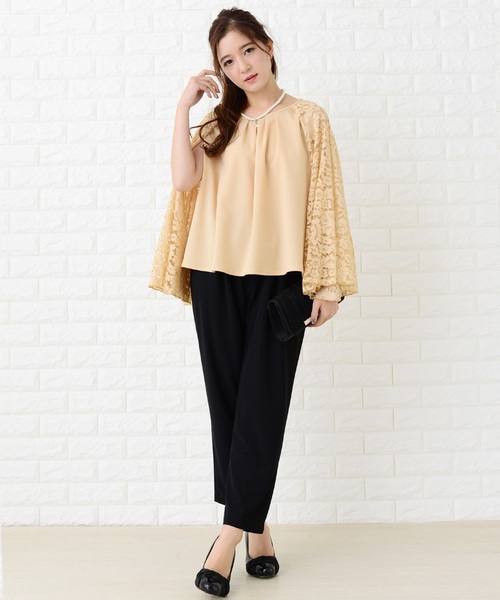 Lace Ladies パンツドレス 5WAYフレアケープ付きセットアップ