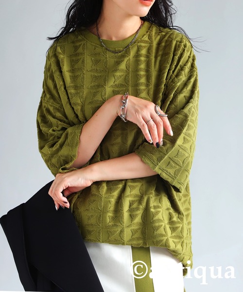 antiqua（アンティカ） antiqua tシャツ 綿混素材パイルジャガード