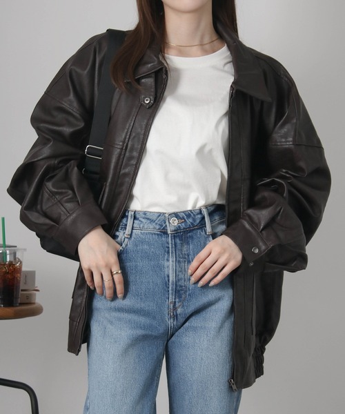お値下げ！【新品タグ付き】BEAUTY&YOUTH レザーライクブルゾン AS KNOW ブルゾン アウター ダブルポケット ヴィンテージライク