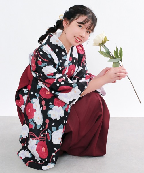 KYOETSU（京越） 着物 ガールズ 華やかE 袴4点セット ( 二尺袖 + 帯 +