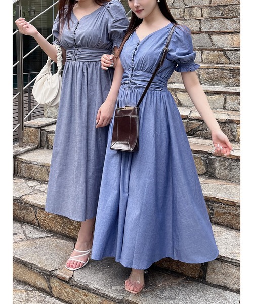 MIIA（ミーア） ワンピース パフスリーブ半袖マキシワンピース