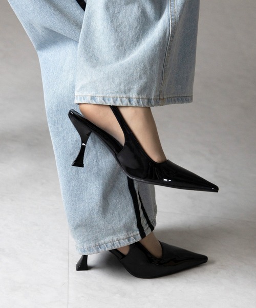 パンプス レディース 「 ２color 」ポインテッドトゥチャンキーヒールメタリックミュール ／ pointed toe chunky heel me｜zozo｜09