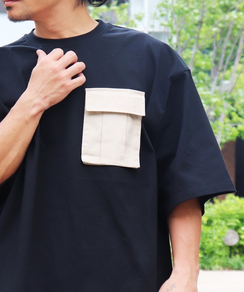 BAYBLO tシャツ (BE)布帛 ポケット ドローコード Tシャツ メンズ 
