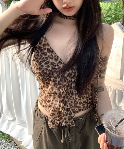 meJane（ミージェーン） キャミソール レオパード柄 ホルターネック