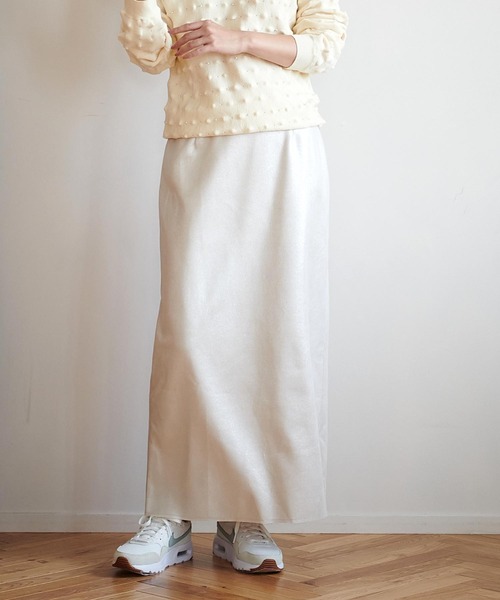 新品【Jines】箔ストレッチスエードタイトスカート【WEB限定】 Jines スカート 箔ストレッチスエードタイトスカート「WEB・一部