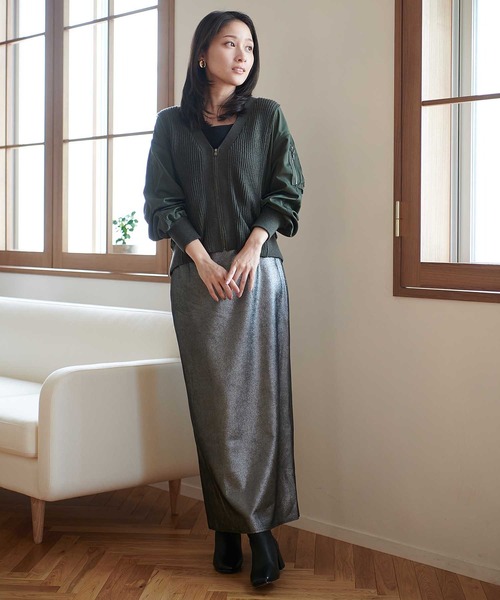 新品【Jines】箔ストレッチスエードタイトスカート【WEB限定】 Jines スカート 箔ストレッチスエードタイトスカート「WEB・一部