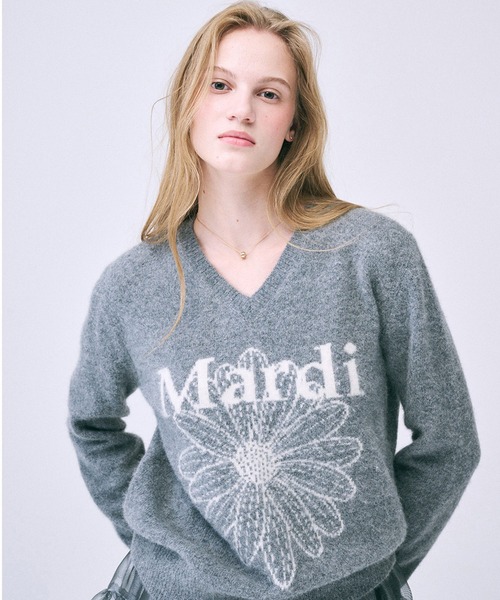 ニット セーター RACCOON BLENDED V NECK FLOWERMARDI レディース メンズ Mardi Mercredi ニット セーター RACCOON BLENDED V NECK