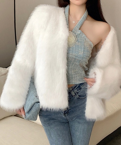 IRADOWL（アイラドール） ノーカラーコート コート ミニ丈フェイク