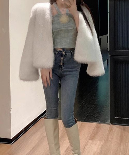 IRADOWL（アイラドール） ノーカラーコート コート ミニ丈フェイク