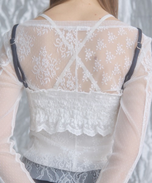 monepine lace docking design denim bustier/レースドッキング