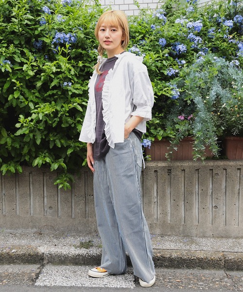BEAMS BOY ブラウス シャツ コットン リネン フリル ギャザー