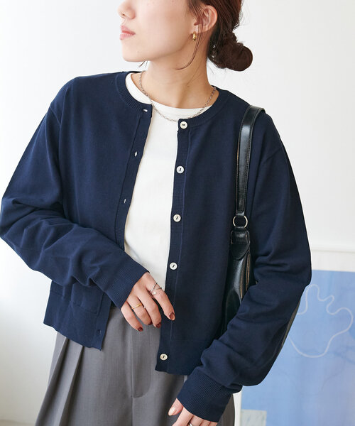カーディガン レイヤードライククルーカーディガン レディース レイヤードクルーカーデ/Layered Crew Neck Cardigan（ニット