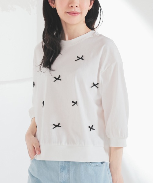 Honeys（ハニーズ） tシャツ 7分袖リボン付トップス レディース
