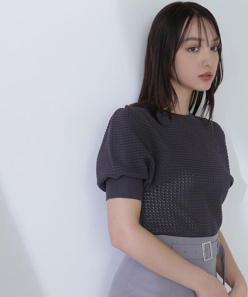 ニット セーター パフスリーブラインストーンニット レディース ESTNATION ニット セーター / メッシュ パフスリーブ レディース