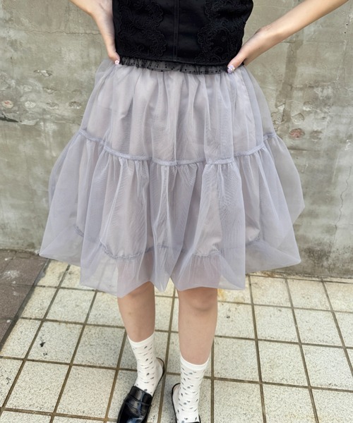 OZZ ONESTE ストライプ プリーツ バルーン スカート チュール ミニ SOLLON. スカート チュールバルーンミニスカート : ZOZOTOWN