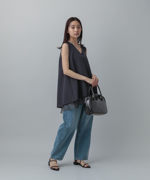 GLOBAL WORK ブラウス シャツ Vネックノースリーブチュニック