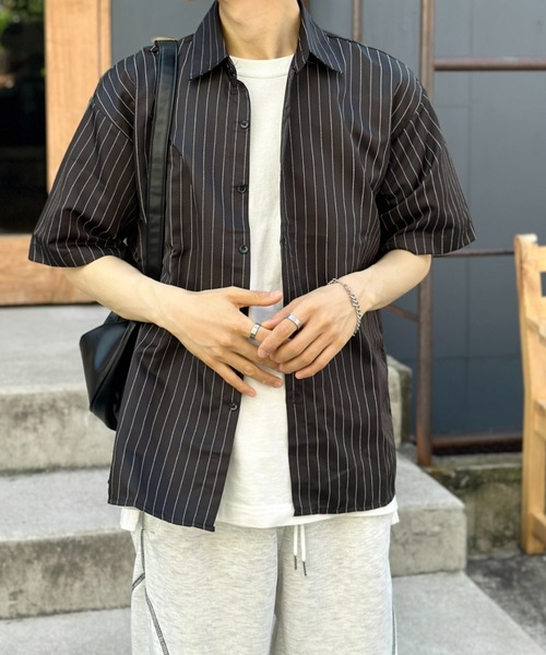 link lot シャツ ストライプBIGレギュラーカラーシャツ メンズ