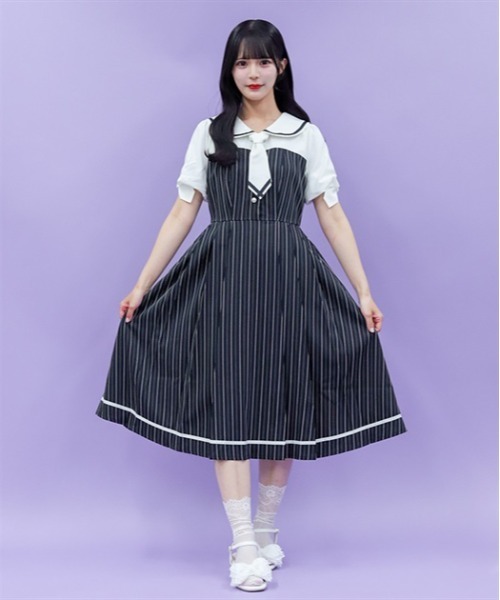 値下げ！新品タグ付き　銀座サエグサ　ストライプ柄ストッキングワンピース 24M axes femme POETIQUE ワンピース ストライプドッキング
