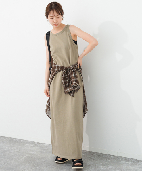 Spic＆Span 天竺アメスリロングワンピース　ブラウン　38 Spick and Span 天竺アメスリロングワンピース ブラウン サイズ