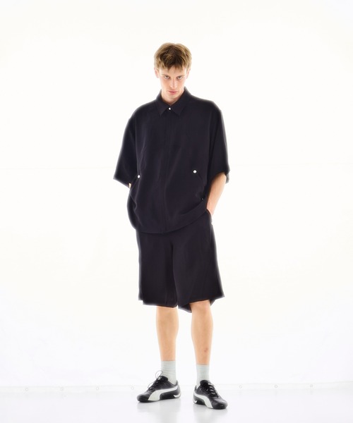 スラックス　ブラックショーツ CONZ スラックス PANEL CUT WIDE SHORTS/パネルカッティング/ショート