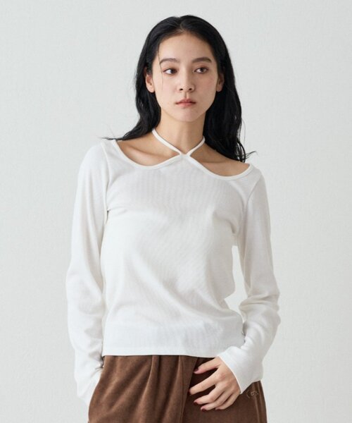 tシャツ リブハートネックホルタートップス レディース メンズ