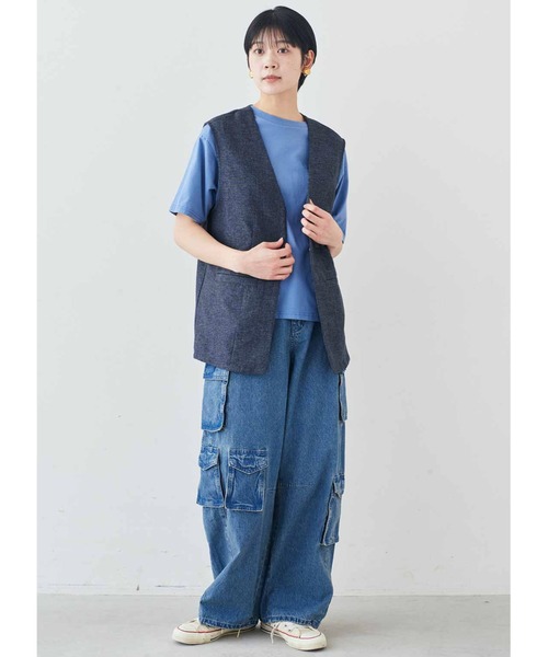 MEDE19F（メデジュウキュウ） ベスト ジレ リネンライク素材のスリーブ