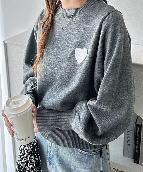 ニット セーター ハート刺繍ボリューム袖ニット レディース | GeeRA | 13
