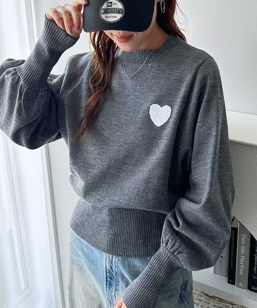 ニット セーター ハート刺繍ボリューム袖ニット レディース | GeeRA | 14