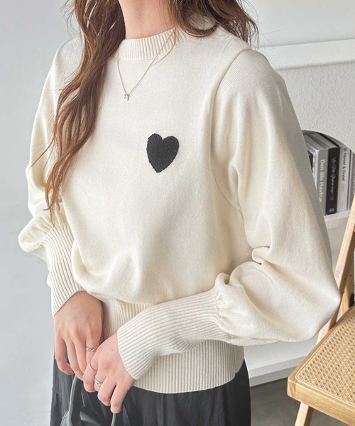 ニット セーター ハート刺繍ボリューム袖ニット レディース | GeeRA | 06